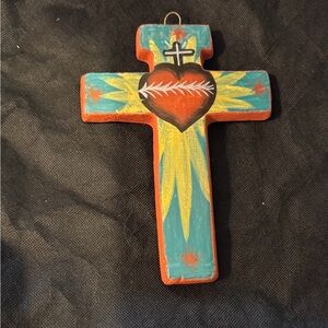Colorful Ceramic painted Cross with Heart Design